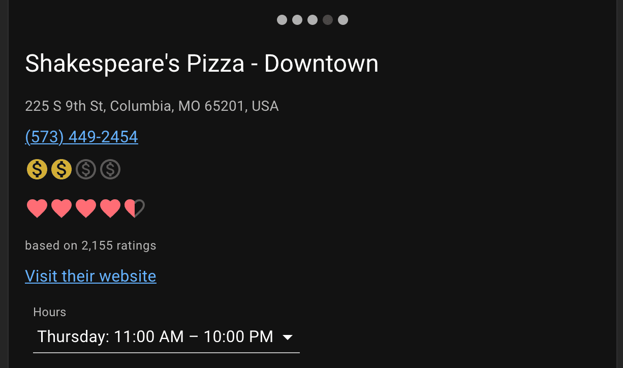 Restaurant contact info